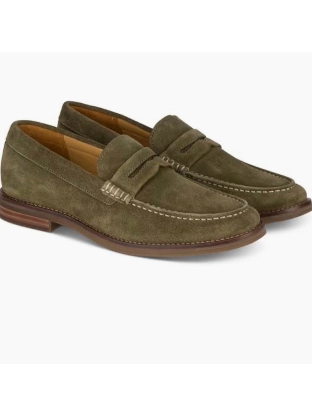 SPERRY GOLD CUP EXETER SUEDE OLIVE GREEN PENNY LOAFERS PREPPY NAUTICAL NEW Sz11